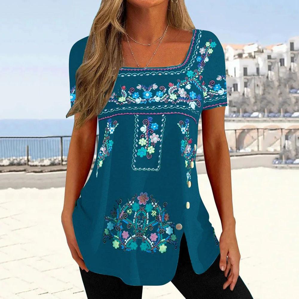 

Женская весенне-летняя модная повседневная однотонная свободная футболка с коротким рукавом и круглым вырезом на пуговицах XL небесно-голубой