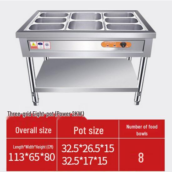 Commercial Electric Food Warmer: Stainless Steel Soup Pot and Serving Counter