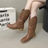 Fashion Retro Hollow Embroidered Western Cowboy Boots Women's 2025 Summer New Versatile Outer Wear Thick Heel Knight Boots
