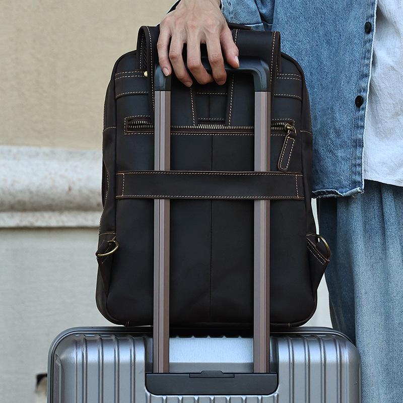 Outdoor Travel Backpack, Men's Backpack Genuine Leather Men's Bag Business Casual Crazy Horse Leather Backpack