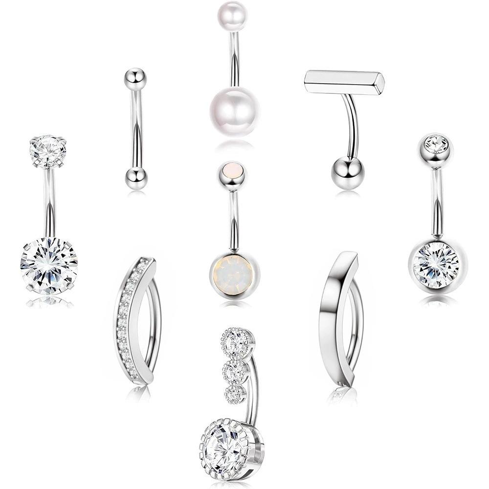 9-Piece Belly Button Ring Set: Versatile Fashion Navel Piercing Jewelry