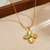 Gold Plated Stainless Steel Flower Pendant Necklace with Turquoise Center for Women