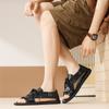 Men Handmade Simple Flats Brown Sandals Summer Roman Sandals Black white Leather Beach Shoes Plus Size