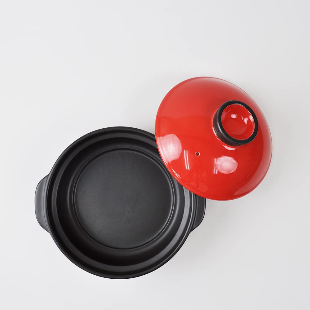 in Mino Banquet 7 Earthen Pot with IH plate 1 to 2 Made in IH compatible [Made Japan, Ware] No. Red/Black [For people, Stylish, Japan, compatible,