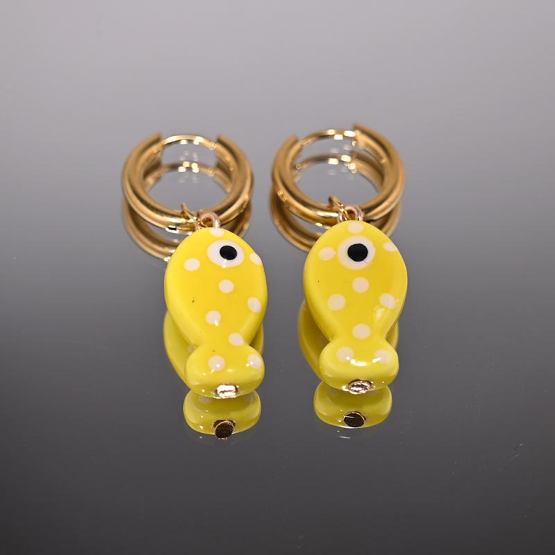 1Pair Cartoon Cute Ceramic Fish Pendant Hoop Earrings For Women Girls  Versatile Ear Buckle Jewelry Accessories Gifts