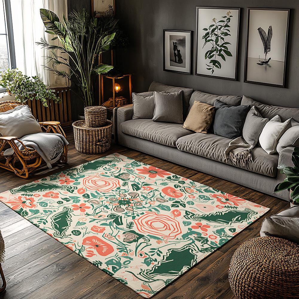 

Floral Doormat Indoor Outdoor Welcome Mat Washable Rug Home Decor Entryway Floor Mat Garden Patio Farmhouse Style Unique Design 60x90cm