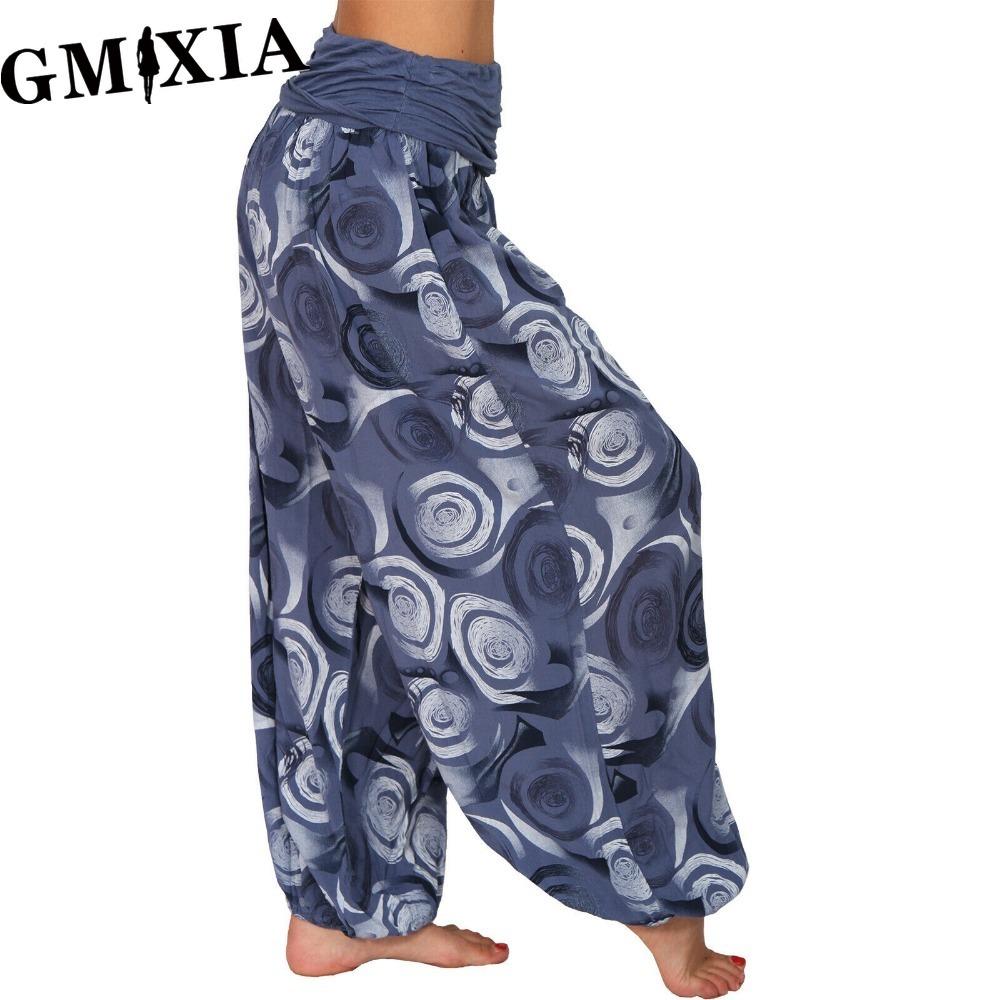 

GMXIA 15 Color Women Casual Elastic Waist Plus Size Print Long Trousers Straight Loose Long Pants Haren Trousers XXXL синій