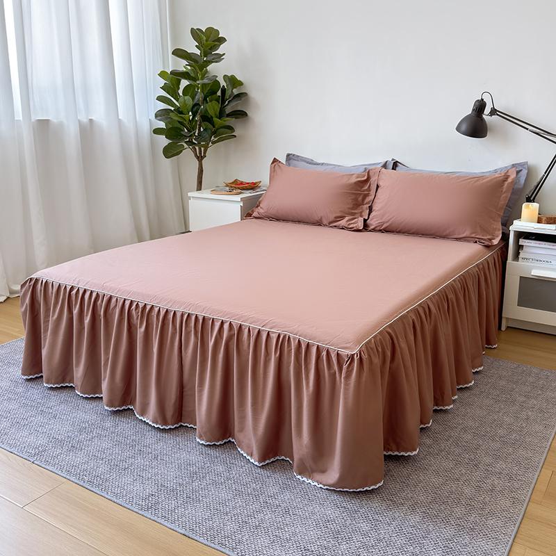 Skin-friendly Bed Skirt Pure Cotton Bed Cover Solid Color Bedspread with Ruffles Home Bed Linen jupe de lit (No Pillowcase)