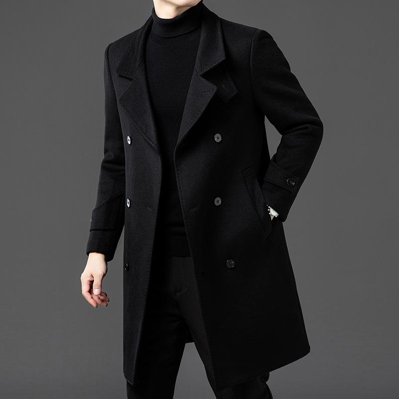 

Новое мужское осеннее двухстороннее шерстяное пальто для папы, осенне-зимнее шерстяное пальто средней длины, повседневное 195