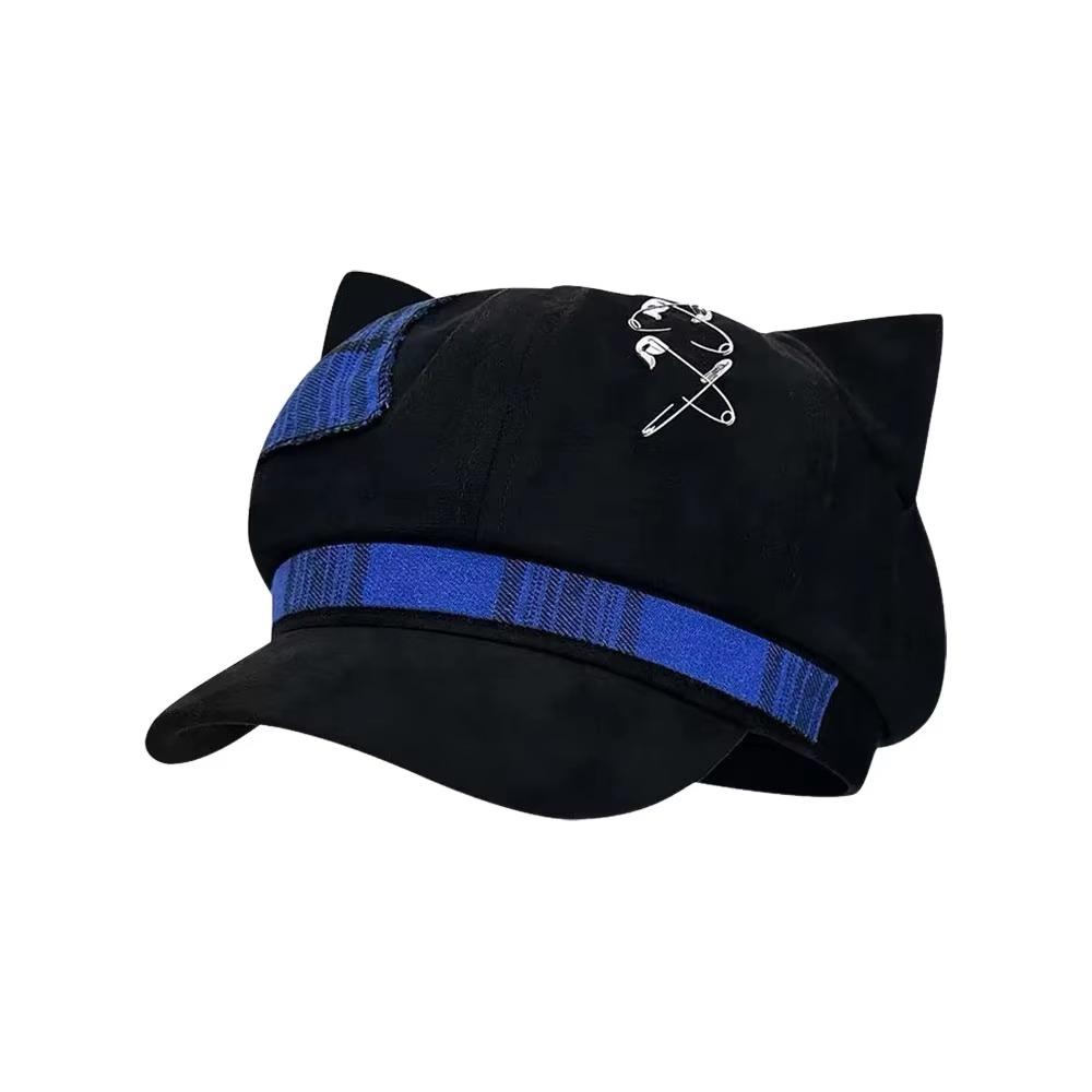 Y2K Plaid Octagonal Hat Irregular Painter Artist Cap Fashion Cat Ears Beret Hat Travel