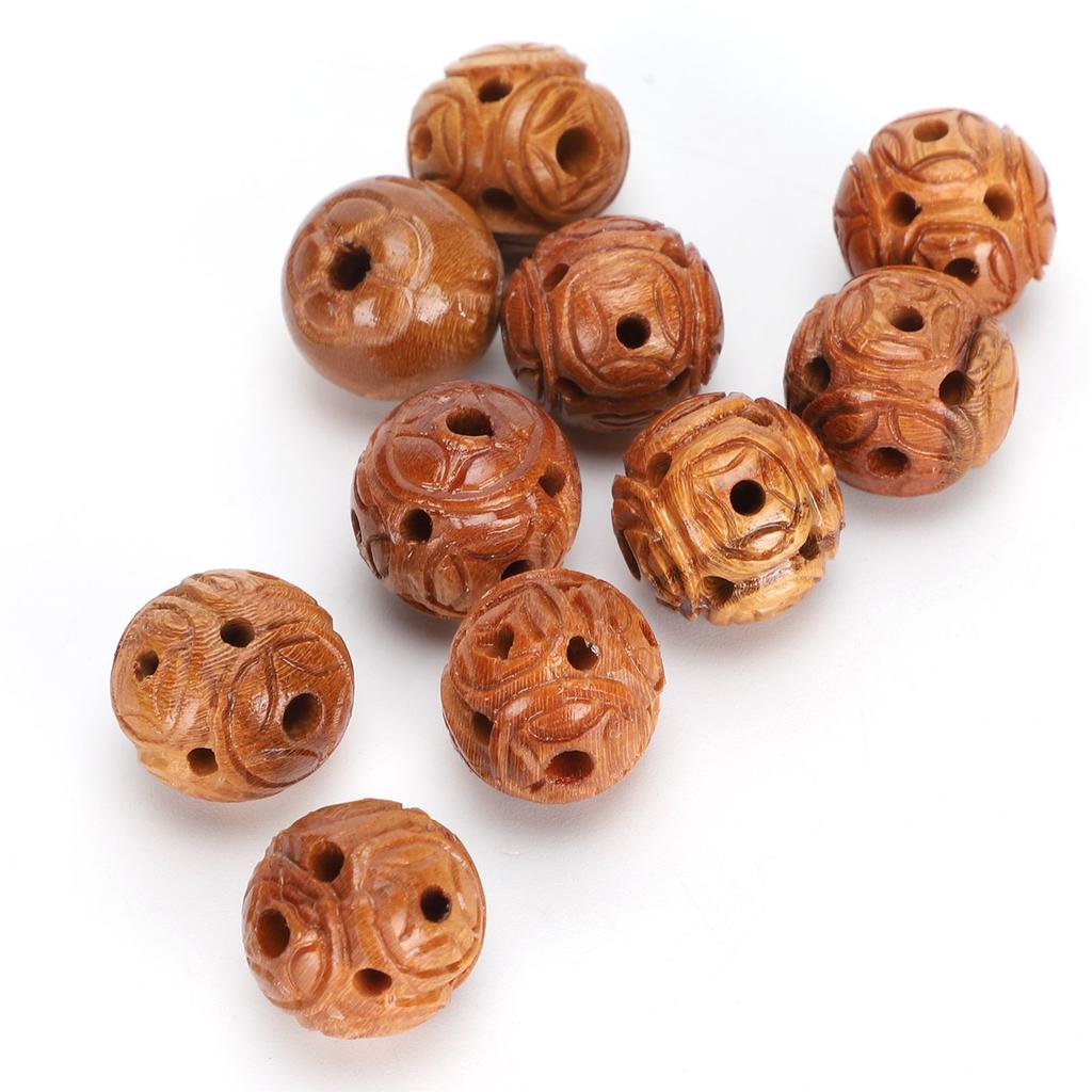 10Pcs Peach Wood Beads Carving for   Bracelet Necklace Crafts Pendants Accessories