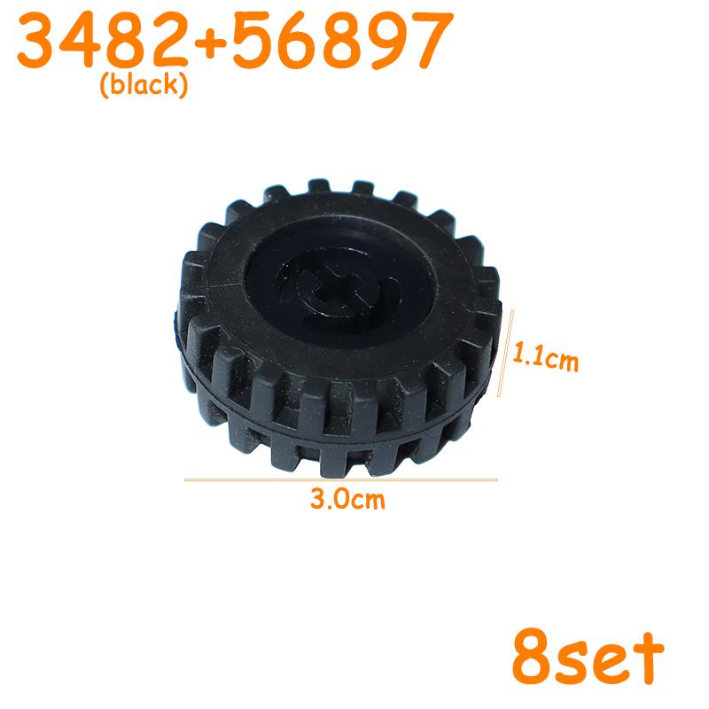 Non-Toxic 3482 30155 56897 56902 56903 61254 Tire Wheels Cross Hole Set Car Truck Hub Technical Bricks Moc Motorcycle Building Blocks