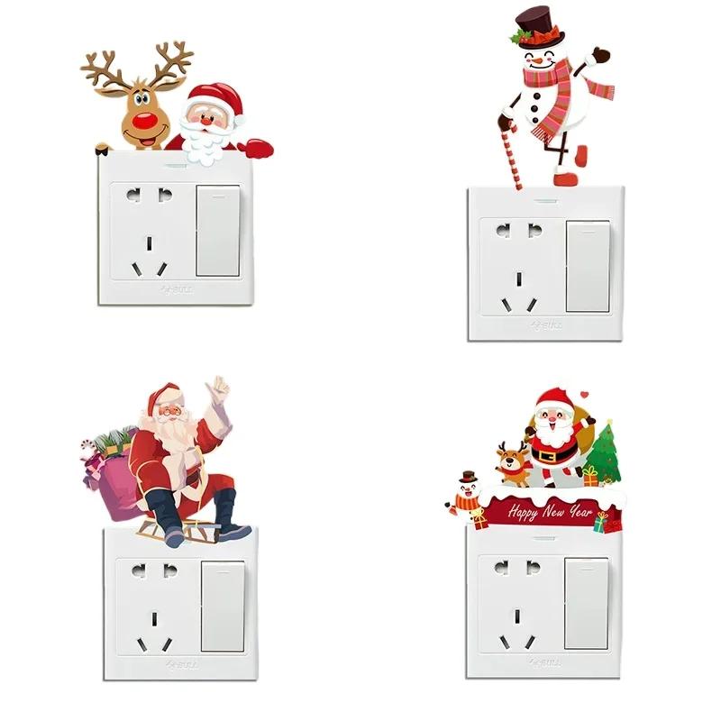 Neujahr Weihnachten Selbstklebende Aufkleber PVC Weihnachten Schalter Fenster Dekorative Aufkleber Abnehmbar Weihnachtsmann Elch Muster Neujahrsdeko