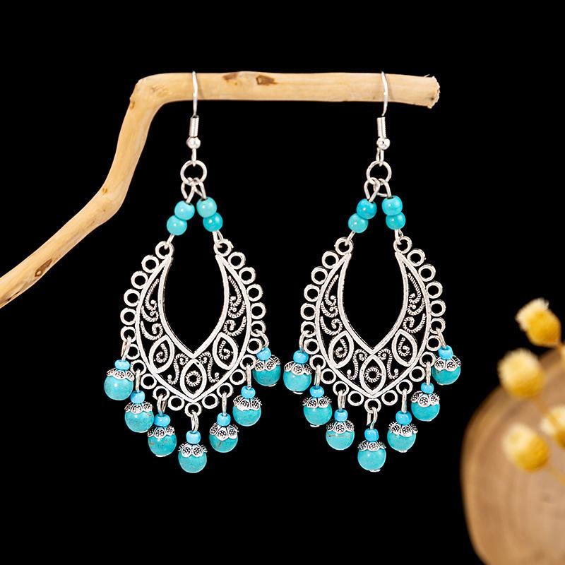 Bohemian Fringed Turquoise Earrings Retro Ethnic Style Earrings Personality Temperament Earrings