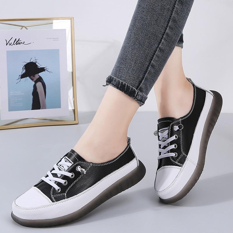 Leather Summer Outdoor Walking Vulcanized Shoes Women Soft Sole Jogging Sneakers Woman Flat Fitness Footwear