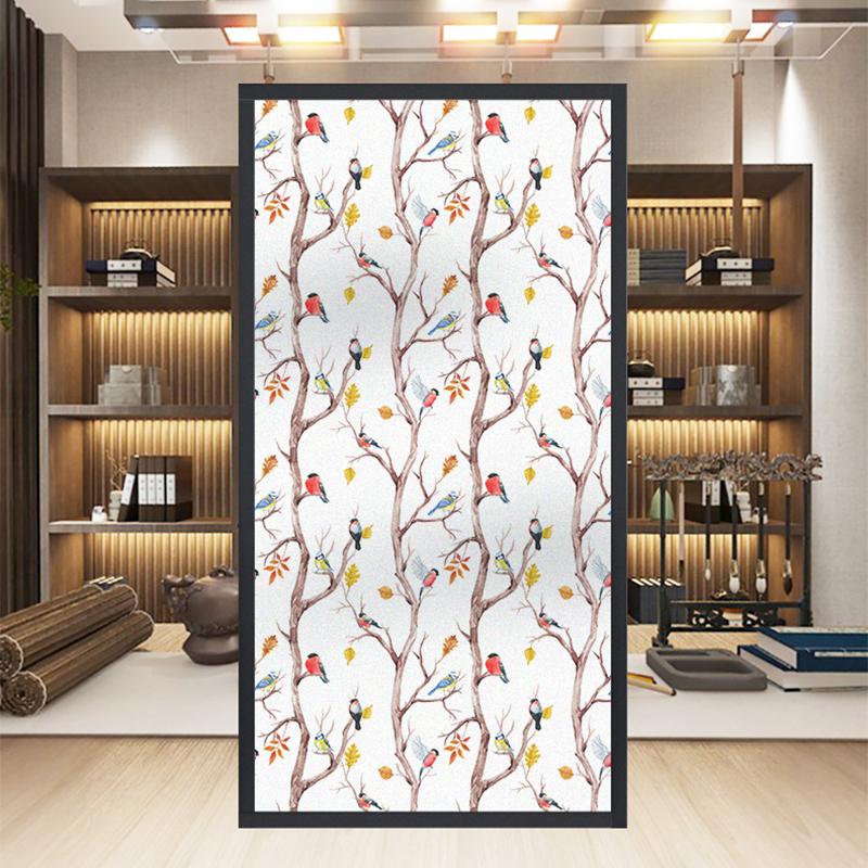 Chinese Style Flower Bird Window Film Home Bathroom Decor Frosted Window Stickers Static Cling Stained Privacy Glass Film