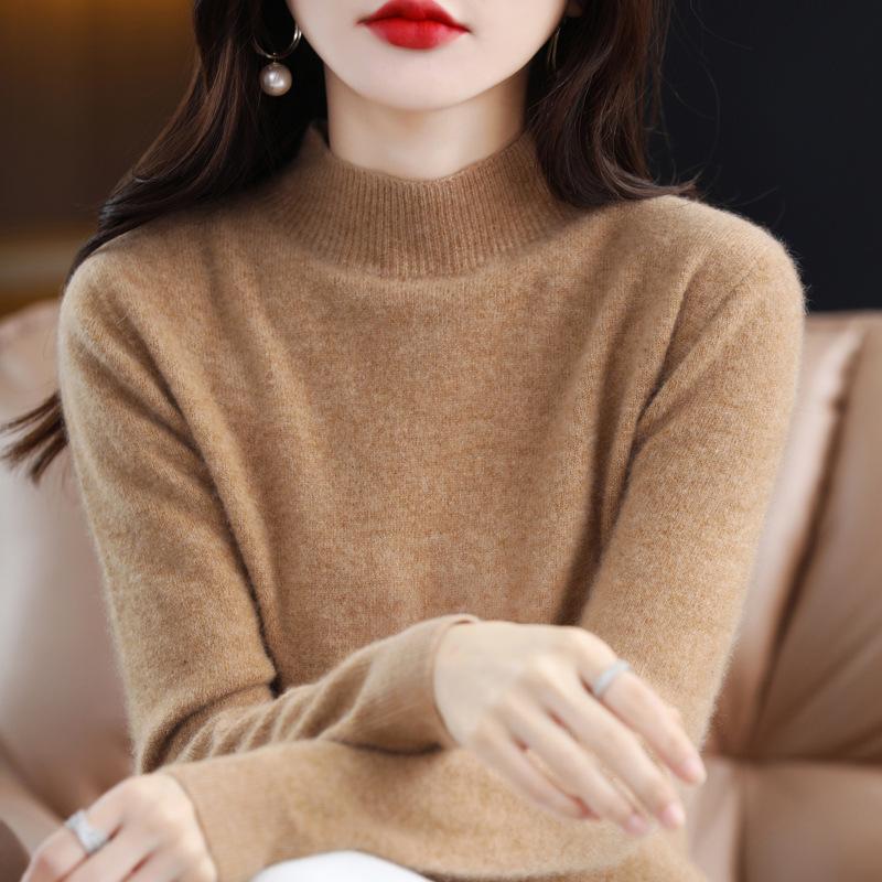 Autumn Winter 100% Wool High-Collar Long Sleeve Loose Knit Sweater Dress