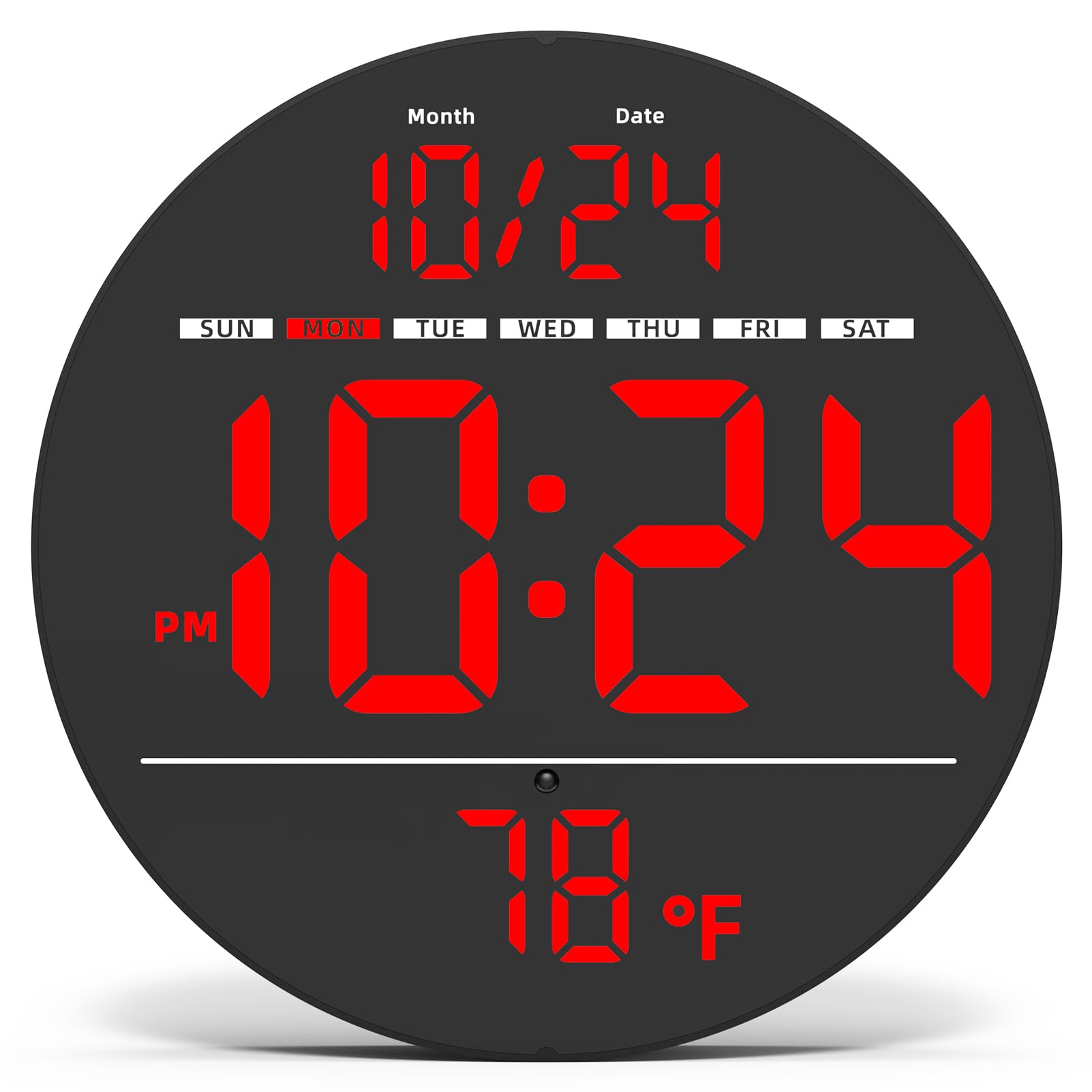 

LLR083 20cm Diameter Multifunction LED Digital Wall Clock with Temperature Date Week Display Red