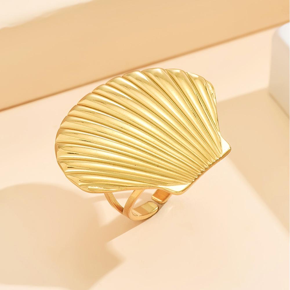 Bohemian Ocean-Style Gold Shell Open Stainless Steel Ring
