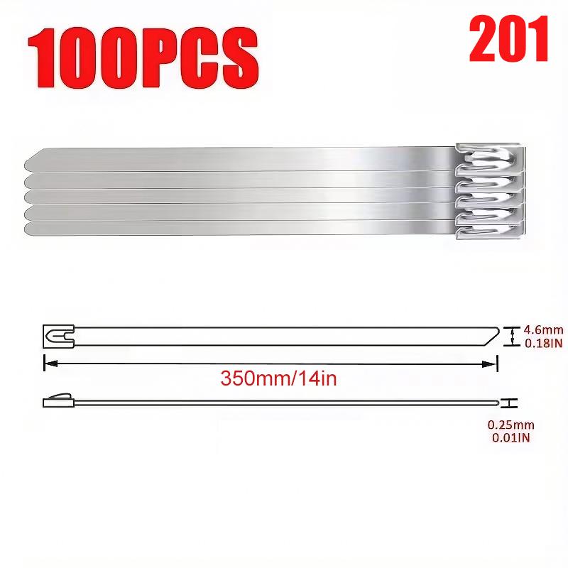 100PC/Bag 201 Stainless Steel Cable Tie Self-locking Bundling Wire and Cable Strap Heavy Duty Rust-proof Outdoor Fence