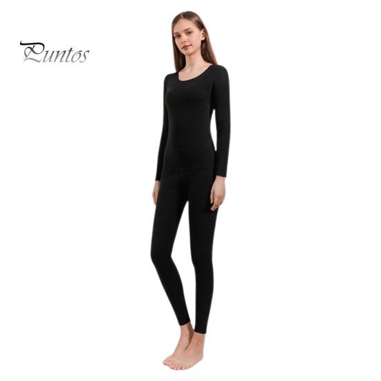 

2 шт./комплект зимнее женское термобелье комплект с круглым вырезом бесшовный длинный рукав теплый толстый двухсторонний плюшевый облегающий эластичный женский пижама для холодной погоды L чёрный