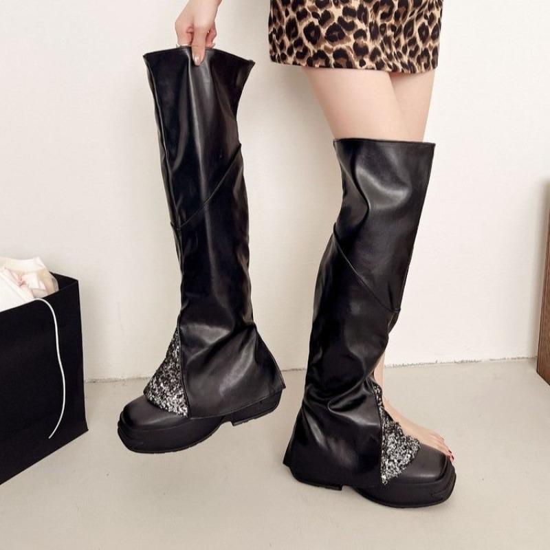 

Fashion Niche Retro New Round Toe 2025 Early Autumn Winter Trifle Bottom Rhinestone Over The Knee Skinny Boots 40