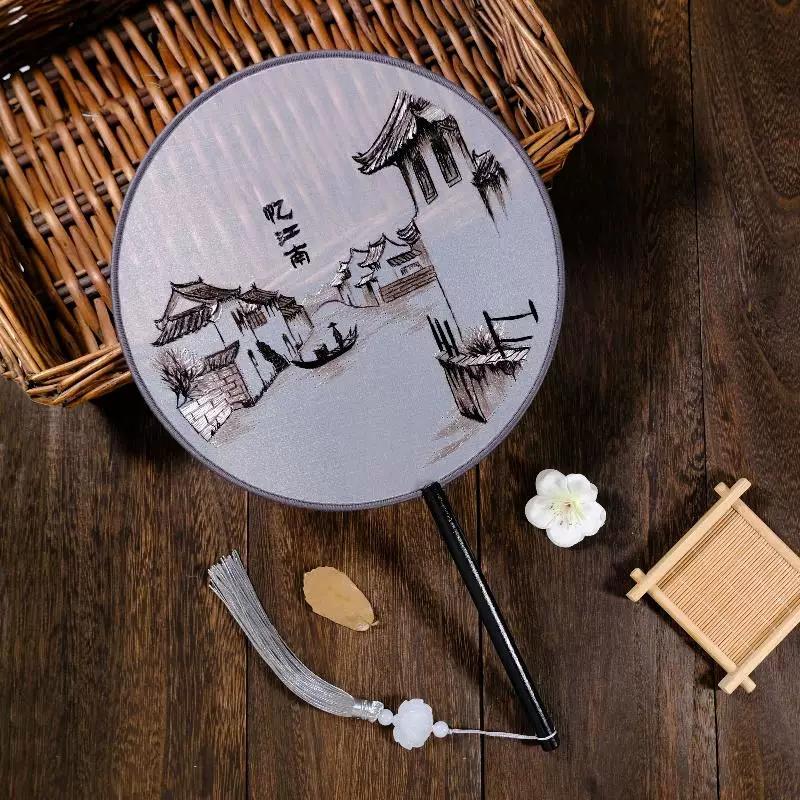Ancient Style Round Fan, Chinese Style Suzhou Embroidery, Double-Sided Embroidery, Pink Fairy Fan, Embroidery Craft Fan, Dance Fan, Hanfu Round Fan