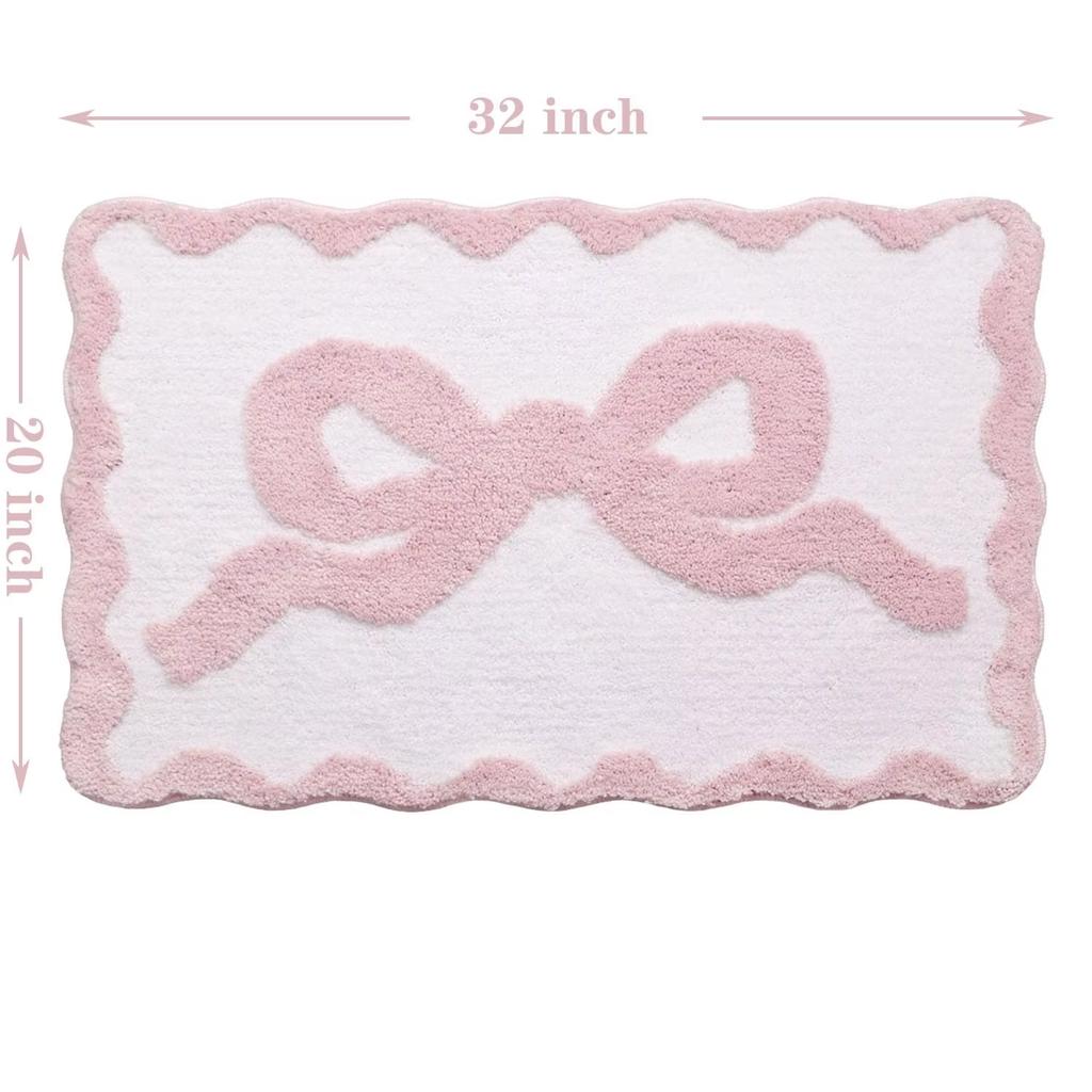 1 stuks Roze Strik Badmat voor Badkamer Leuke Preppy Kleden met Geschulpte Randen, Zachte Microvezel, Ultra Absorberend, Antislip