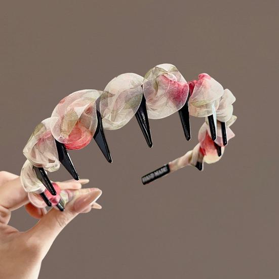 Women Headband Ribbon Decor Anti-slip Teeth Hair Hoop Versatile Bright