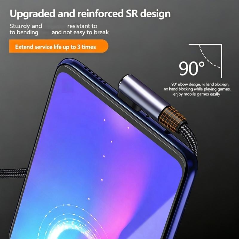 3A Fast Charging Braided Cable Right Angle USB C Cable Data Transfer Cord Suitable for Gaming and Quick Charging