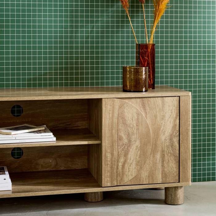 Meuble TV exotique décor bois de manguier 2 portes 155cm Pondi