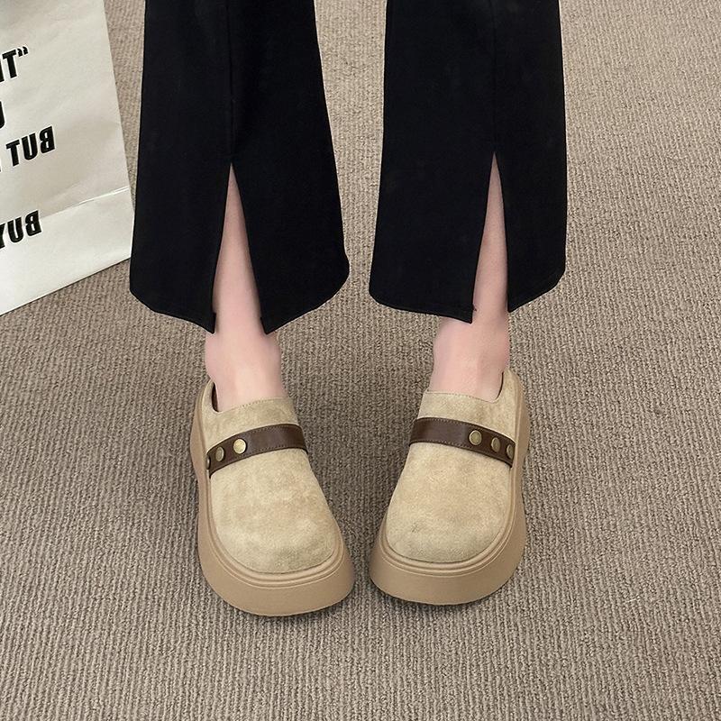 Lefu retro thick-soled bag head half-drag women's shoes wear spring and autumn new lazy one-pedal muffin heightening Boken shoes