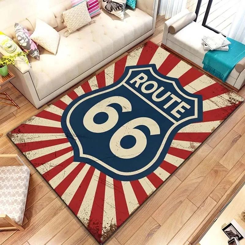 Historic Route 66 Carpet Mother Road Area Rug for Home Bathroom Living Room Table Bedroom Sofa Doormat Decor, Non-slip Floor Mat