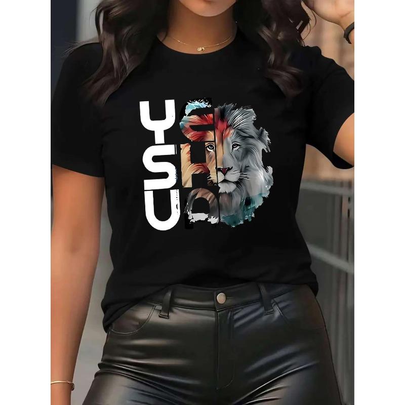 

European Size Casual Short-Sleeved T-Shirt for Women Featuring a Lion Graphic - Stylish And Comfy Top for Daily Use. 4XL чорний