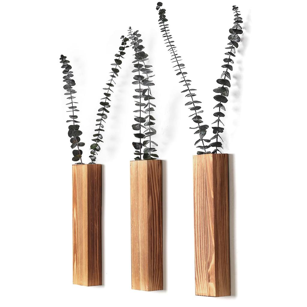 Holz Wand Pflanzgefäß Wanddeko für künstliche Blumen Pflanzen Hölzerne Pflanzenhalter Wandpflanztasche Vase Hängend für Wohnzimmer Be