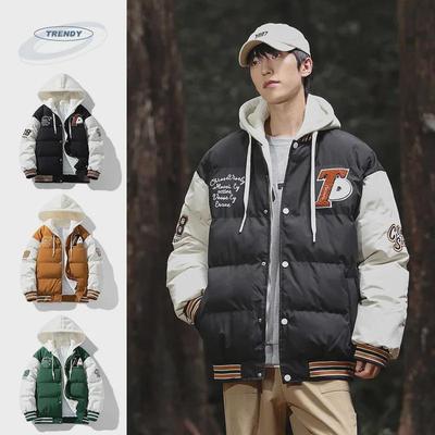 Unisex Winter Cotton-Padded Jacket with Hood and Embroidered Letters
