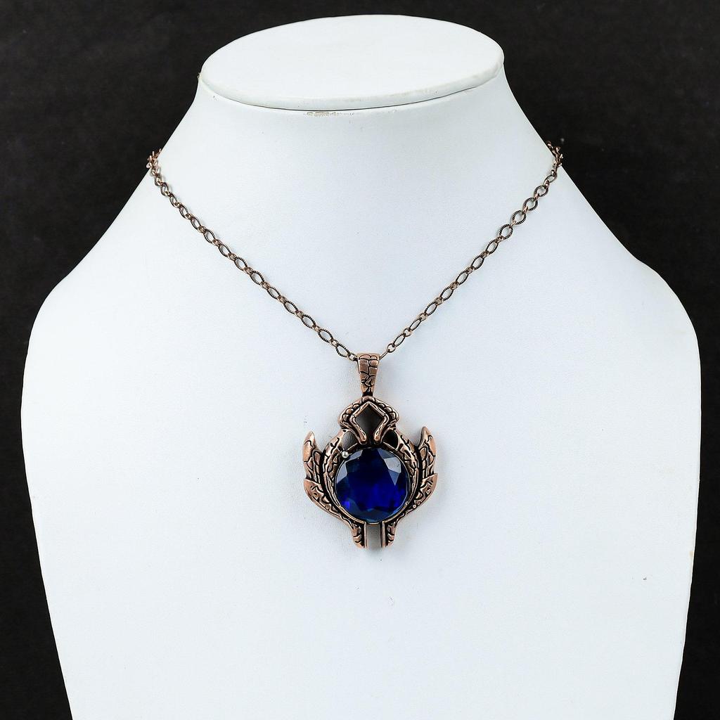 Unique London Blue Topaz Gemstone Handmade Jewelry Pure Copper Wire Wrapped Pendant