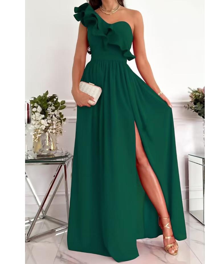 Wunsch-Explosion, ärmellos, Saum mit Rüschen und Schlitz, europäische und amerikanische Damenbekleidung, Kleid Damen
