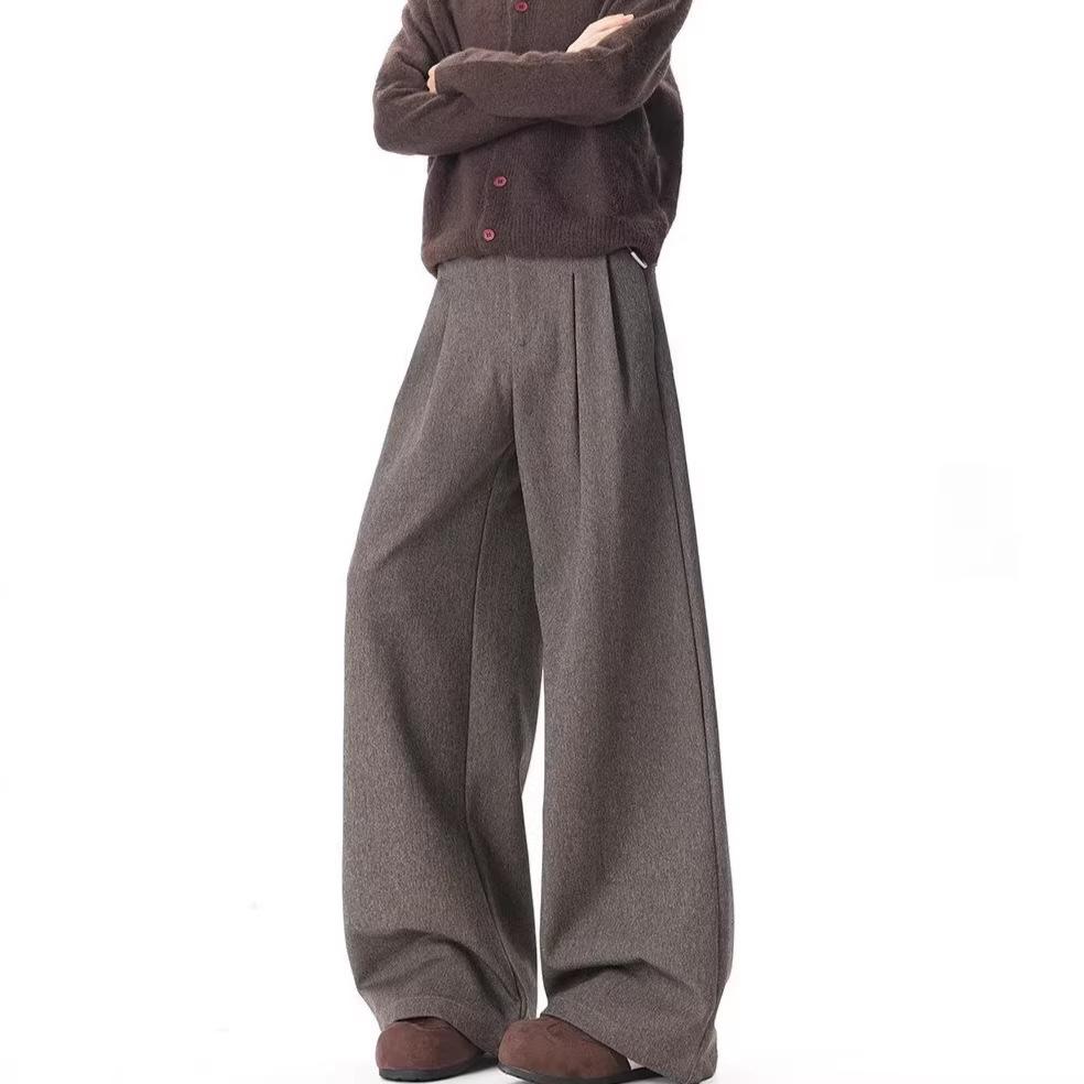Old money retro pleated trousers men's spring high street cleanfit wide-leg trousers trendy brand vertical silhouette casual trousers
