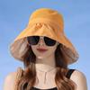 Luxury Summer Bucket Hat for Women Breathable Mesh Spliced 12cm Large Brim Sun Cap Candy Color Elegant Ladies Casual Bow Top Hat