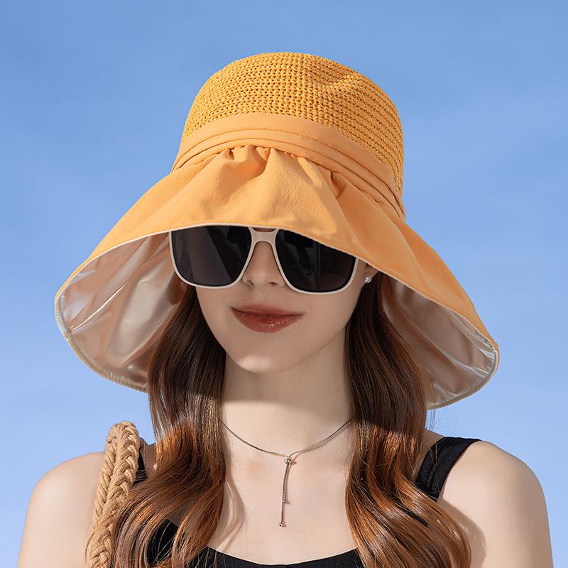 Luxury Summer Bucket Hat for Women Breathable Mesh Spliced 12cm Large Brim Sun Cap Candy Color Elegant Ladies Casual Bow Top Hat