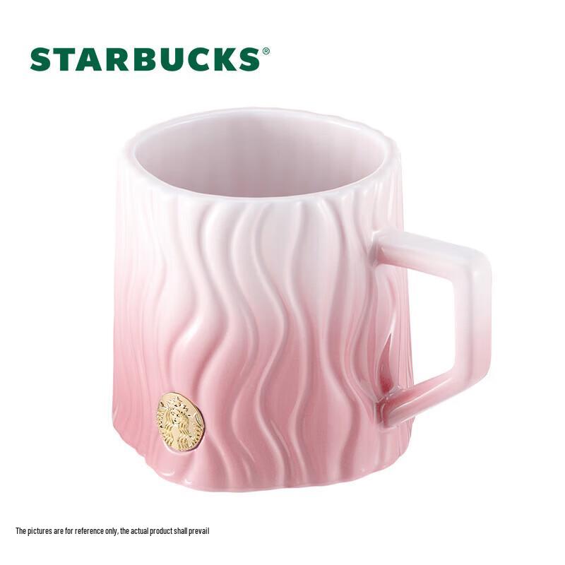 Ceramiczny kubek Starbucks z wytłaczanym emblematem w różowe paski
