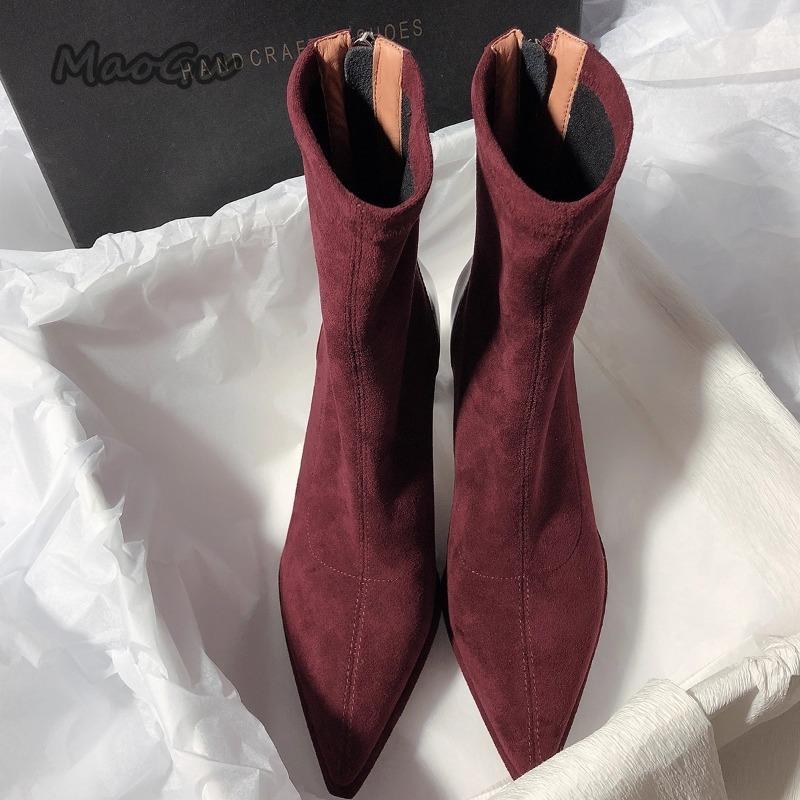 Fashion Botines Para Mujeres High Heeled Back Zip Suede PU Women's Short Boots Elegant Pointed Toe Modern Shoes Office Lady Botas Mujer