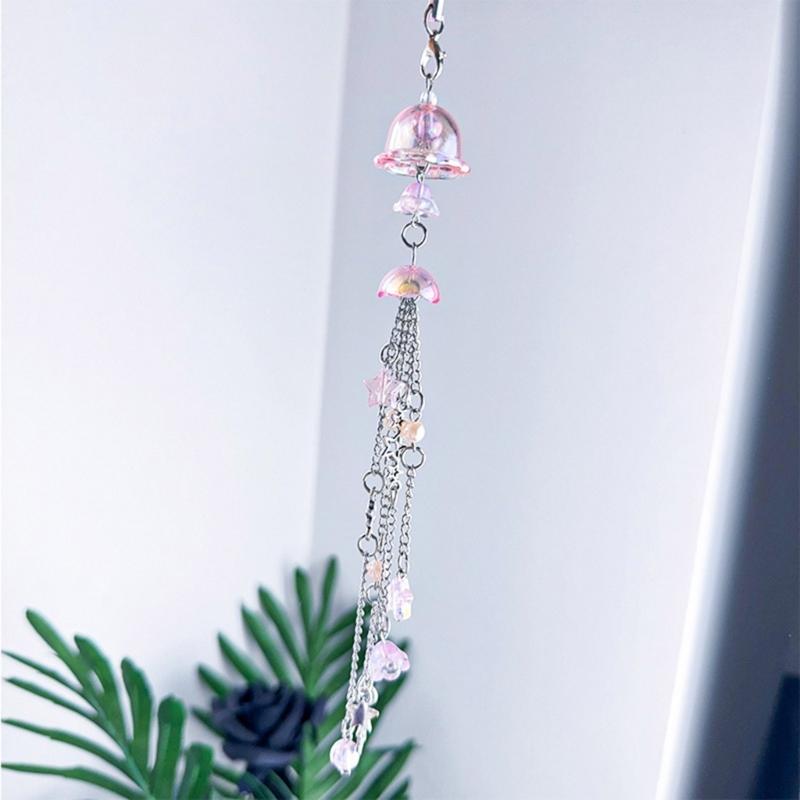 Cute Bead Pendant Phone Chain Y2K Style Fashion Purple Fringe Heart Star Bead Phone Lanyard for Girls Women Backpack