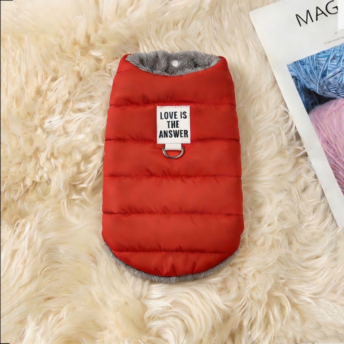 

Warm Velvet-Lined Dog Leash Jacket for Small Breeds: Teddy & Bichon Winter Vest XXL Chest 52CM червоний