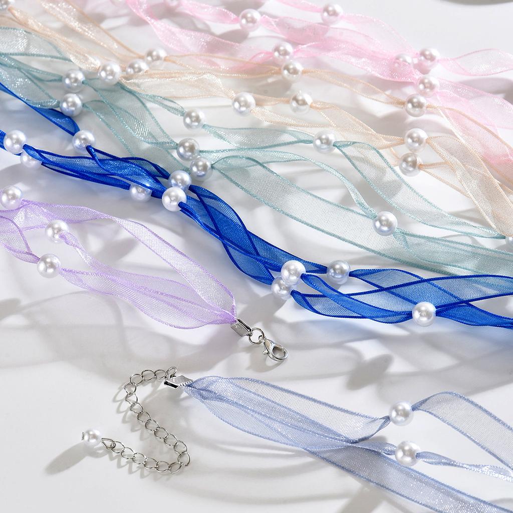 Pearl Organza Ribbon Choker, Sweet Simple Korean Style Clavicle Necklace