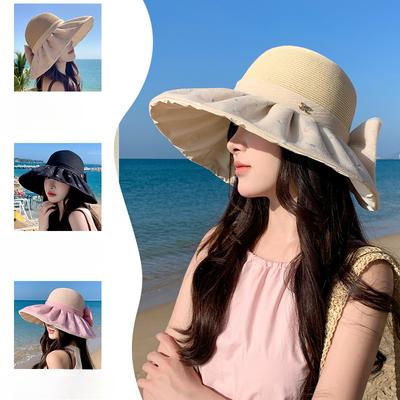 New Printed Bow Fisherman Hat Spring and Summer Sun Protection Sun Hat Breathable Printed Bow Splicing Sun Hat