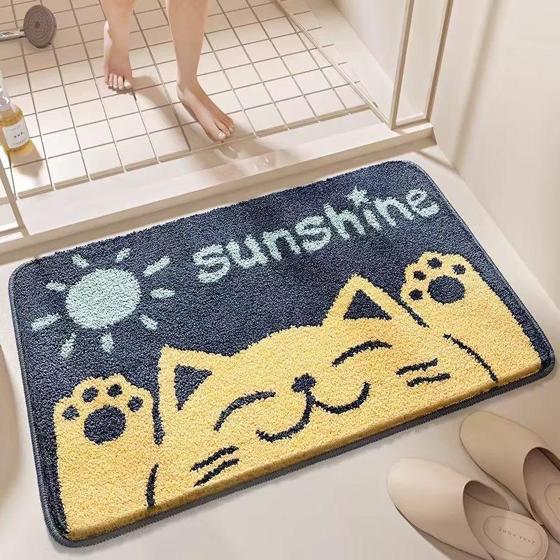 Cartoon bathroom absorbent floor mat, home toilet, bathroom imitation cashmere thick foot mat, children's room door mat