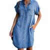 Trendy European & American Bestseller: Short-Sleeve Slimming Denim Midi Dress