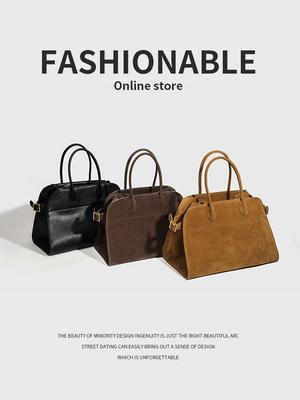 Bolsa de Mão Tote de Camurça de Alta Qualidade: Coleção Outono/Inverno 2025 - Grande Capacidade, Estilo Boston Retro para Mulheres